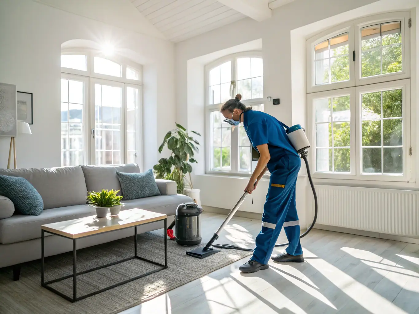 An empty apartment being cleaned after tenants have moved out, highlighting the thoroughness and efficiency of the end-of-lease cleaning service.
